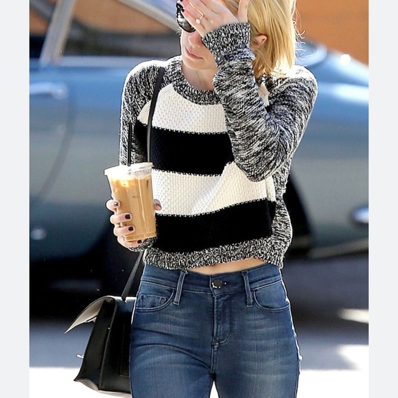 Express Black & White Color-blocked Striped Knit Sweater - Picture 2 of 15